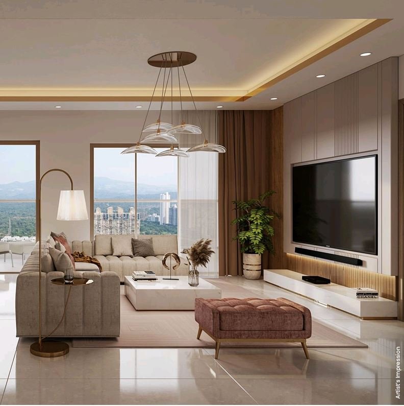 Spacious Living Room with Sofa and TV Setup at CHANDAK GREENAIRY, BORIVALI EAST