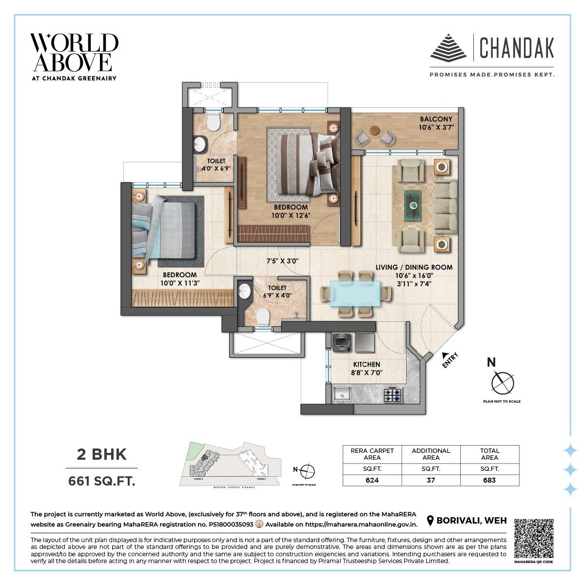 2 BHK Apartment Floor Plan with Smart Layout at CHANDAK GREENAIRY, BORIVALI EAST