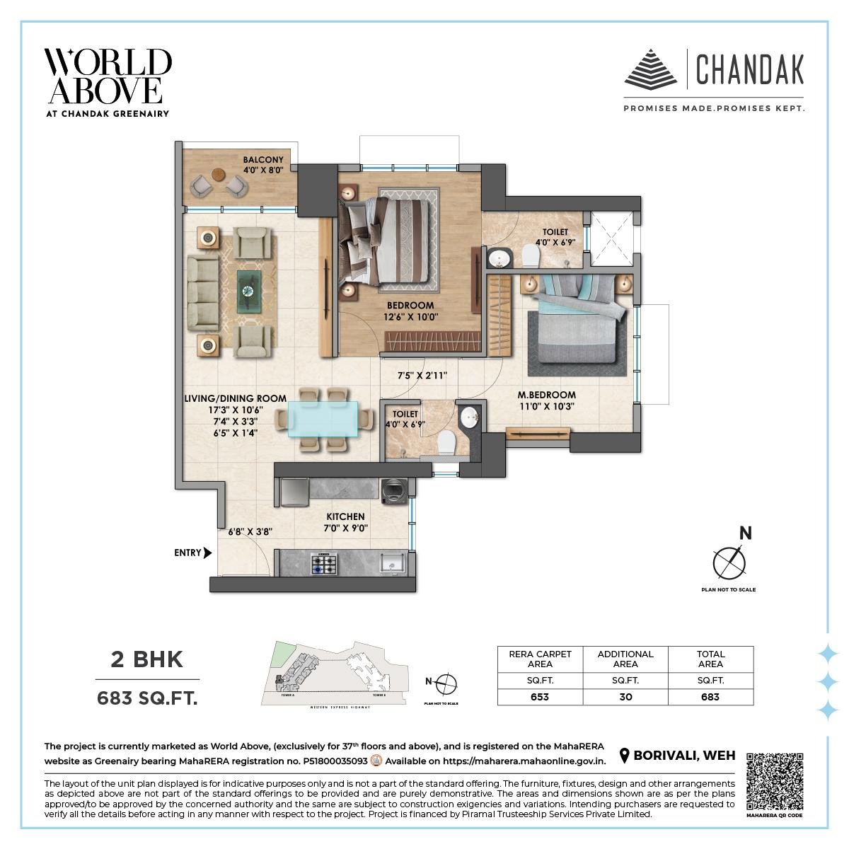 2 BHK Apartment Floor Plan with Smart Layout at CHANDAK GREENAIRY, BORIVALI EAST