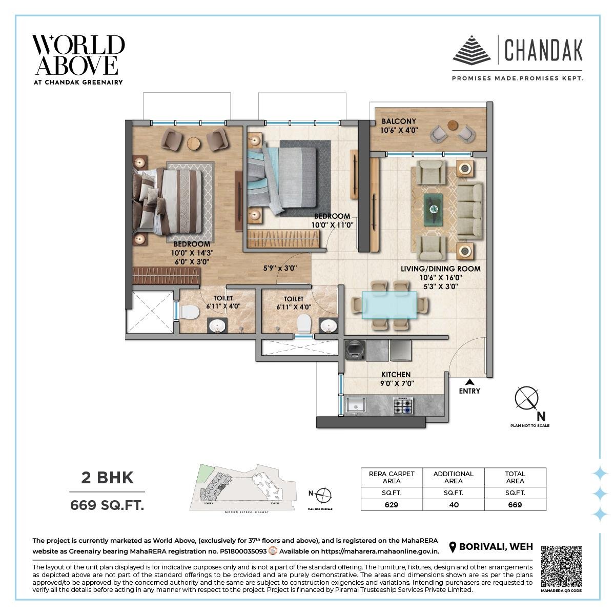 2 BHK Apartment Floor Plan with Smart Layout at CHANDAK GREENAIRY, BORIVALI EAST