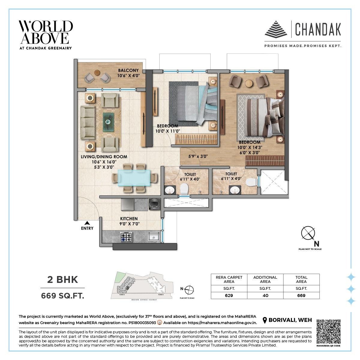 2 BHK Apartment Floor Plan with Smart Layout at CHANDAK GREENAIRY, BORIVALI EAST