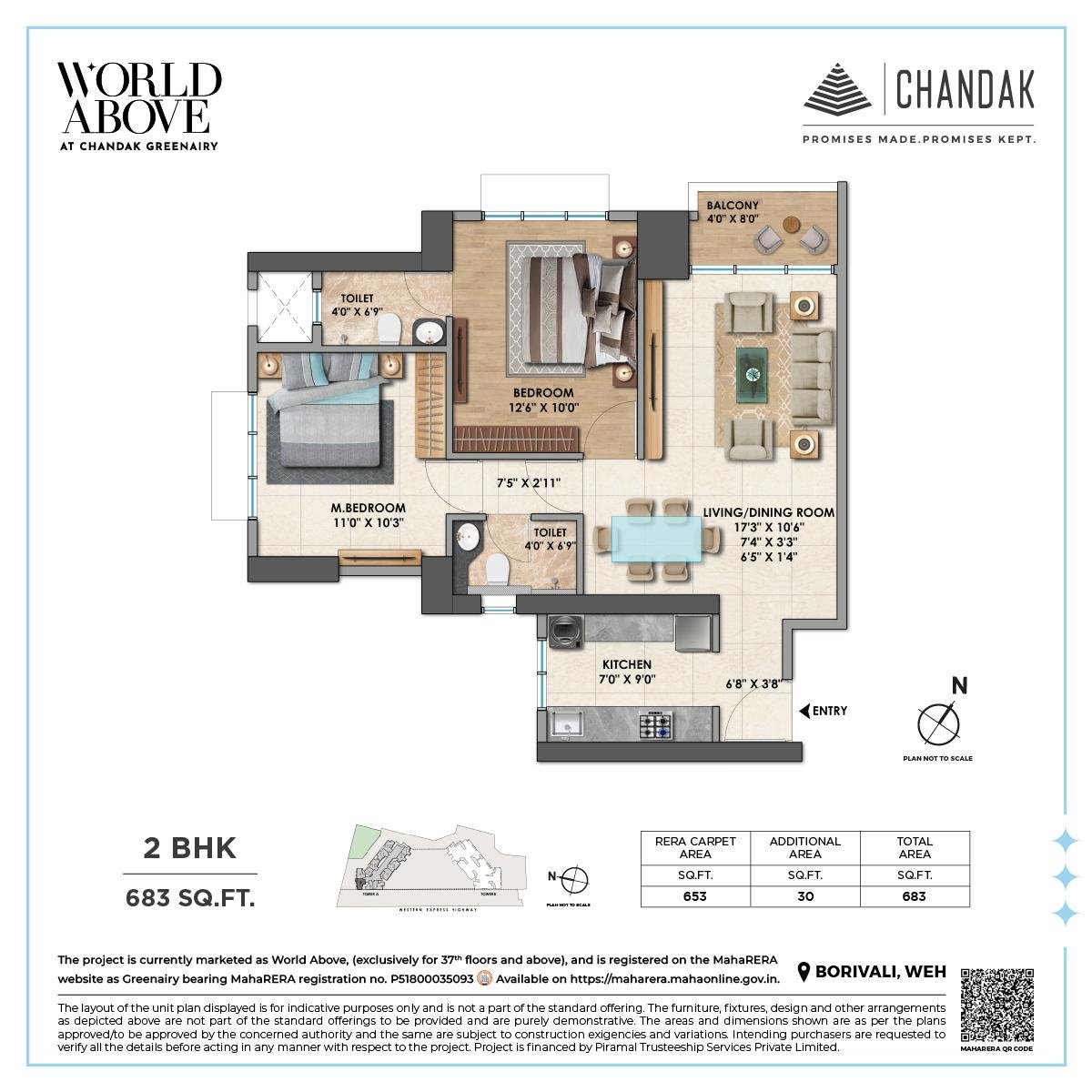 2 BHK Apartment Floor Plan with Smart Layout at CHANDAK GREENAIRY, BORIVALI EAST